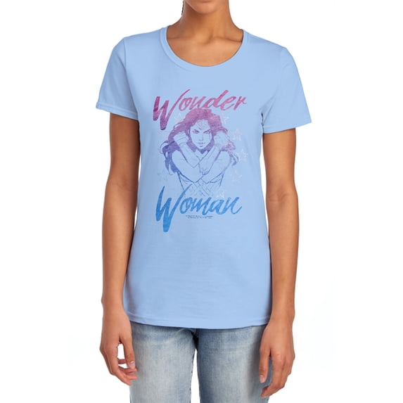 Wonder Woman Movie Retro Stance Women's T Shirt, Light Blue, Large