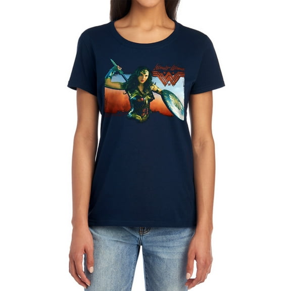 Wonder Woman Movie Warrior Woman Women's T Shirt, Navy, Small