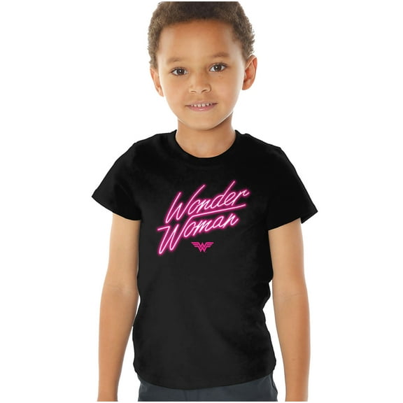 Wonder Woman Neon Logo Kids T Shirt (3) for Toddler Boys and Girls, Black