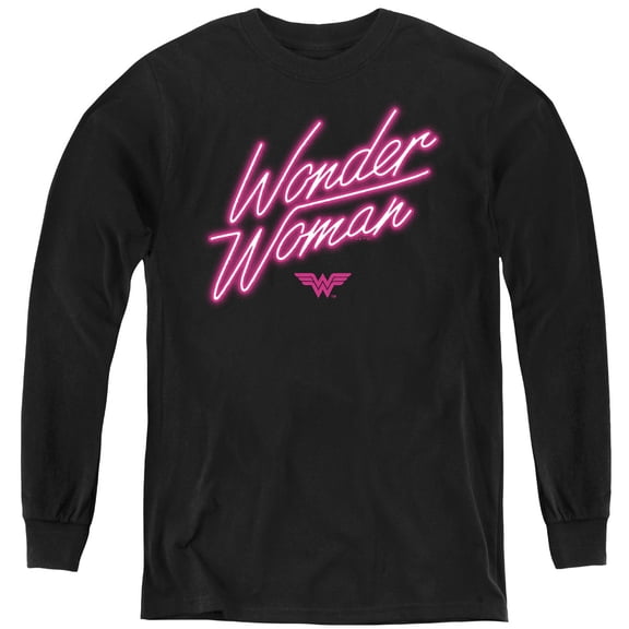 Wonder Woman Neon Logo Youth Long Sleeve T Shirt, Black, Medium