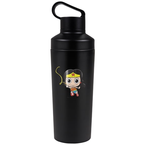 Wonder Woman Official Cute Chibi Golden Lasso 18 oz Insulated Water Bottle, Leak Resistant, Vacuum Insulated Stainless Steel with 2-in-1 Loop Cap