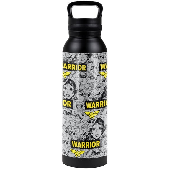 Wonder Woman Official Warrior 24 oz Insulated Canteen Water Bottle, Leak Resistant, Vacuum Insulated Stainless Steel with Loop Cap, Black