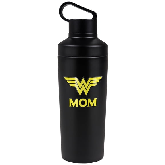 Wonder Woman Official Wonder Mom 18 oz Insulated Water Bottle, Leak Resistant, Vacuum Insulated Stainless Steel with 2-in-1 Loop Cap