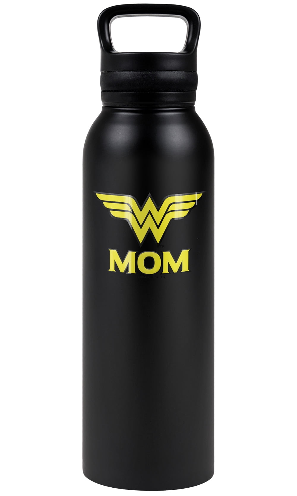 Wonder Woman Official Wonder Mom 24 oz Insulated Canteen Water Bottle, Leak Resistant, Vacuum Insulated Stainless Steel with Loop Cap, Black