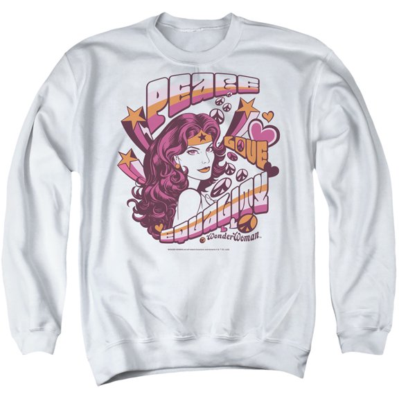 Wonder Woman Peace & Love 2 Unisex Adult Crewneck Sweatshirt,White, 3X-Large