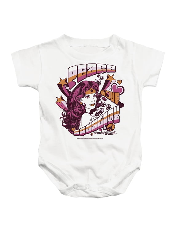 Wonder Woman Peace & Love 2 Unisex Infant Snap Suit for Baby (18 Months) White
