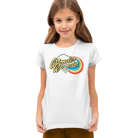Wonder Woman Rainbow 2 Kids T Shirt (Medium) for Youth Toddler Boys and Girls, White