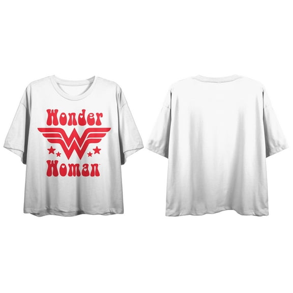Wonder Woman Red Logo Ladies' White Boyfriend Crop Tee-M