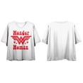 thumbnail image 1 of Wonder Woman Red Logo Ladies' White Boyfriend Crop Tee-S, 1 of 3