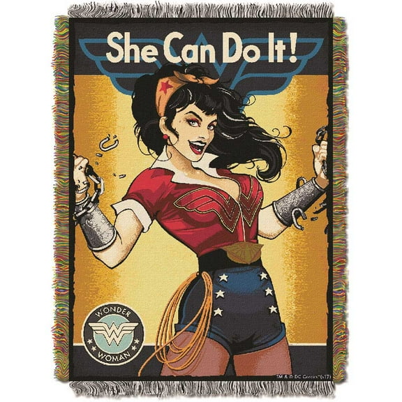 Wonder Woman She Can Woven Tapestry Throw Blanket
