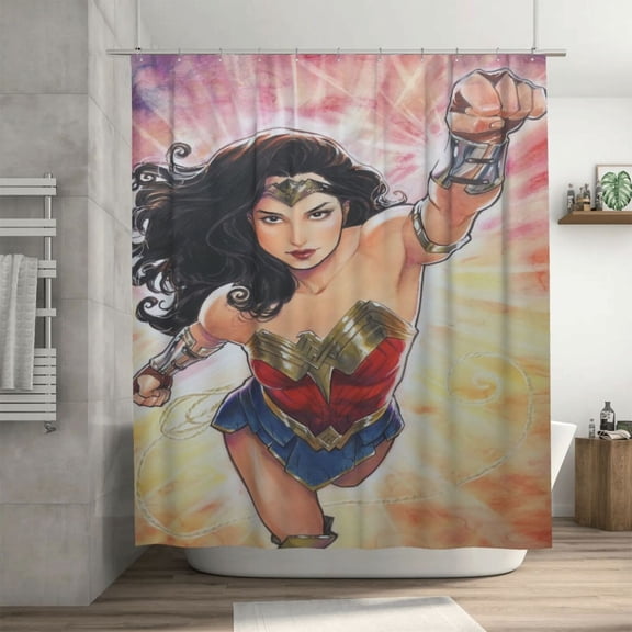 Wonder Woman Shower Curtain, Waterproof Washable Decorative Shower Curtain for Bathroom Bathtub, Bath Accessories Decor Set with 12 Hooks 72x72Inch Iron
