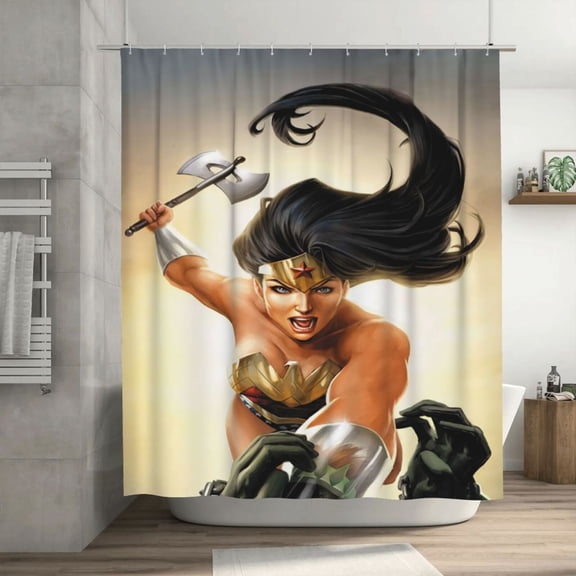 Wonder Woman Shower Curtain, Waterproof Washable Decorative Shower Curtain for Bathroom Bathtub, Bath Accessories Decor Set with 12 Hooks 72x72Inch Plastic