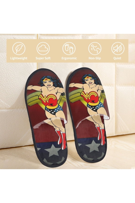 Wonder Woman Slippers Bedroom Shoes Indoor Furry Warm Stylish Pattern Home Slippers For Women Men Large