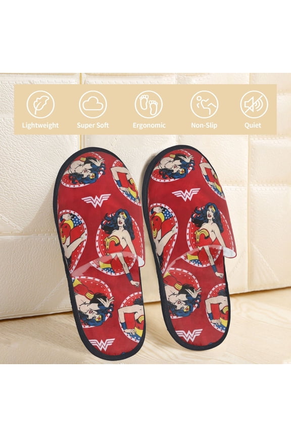 Wonder Woman Slippers Bedroom Shoes Indoor Furry Warm Stylish Pattern Home Slippers For Women Men Medium