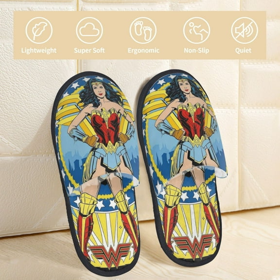 Wonder Woman Slippers Bedroom Shoes Indoor Furry Warm Stylish Pattern Home Slippers For Women Men Medium
