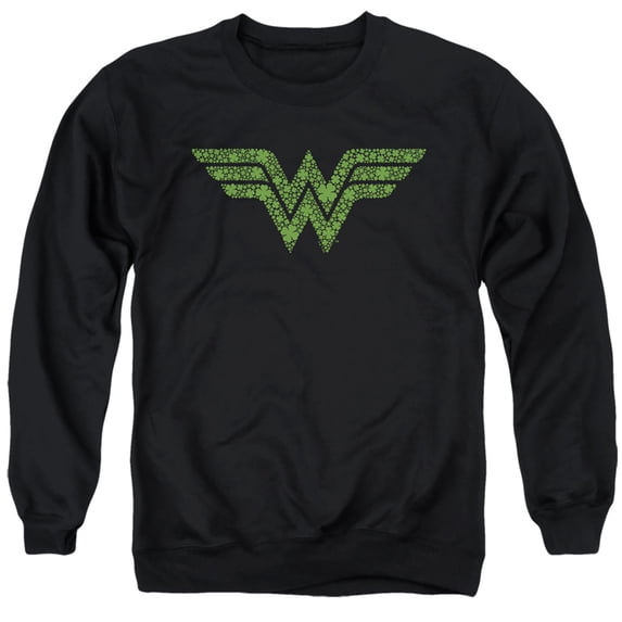 Wonder Woman St. Patrick's Day Shamrock Logo Unisex Adult Crewneck Sweatshirt (Medium) Black