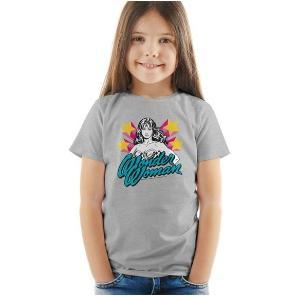 Wonder Woman Stance 1 Kids T Shirt (4) for Youth Toddler Boys and Girls, Athletic Heather