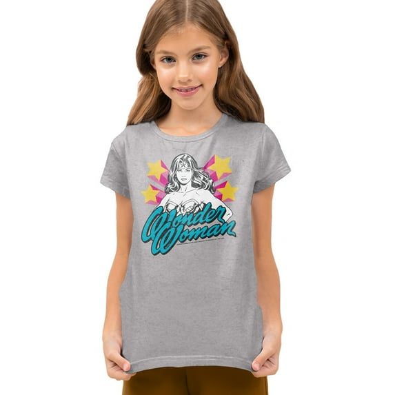 Wonder Woman Stance 1 Kids T Shirt (Large) for Youth Toddler Boys and Girls, Athletic Heather