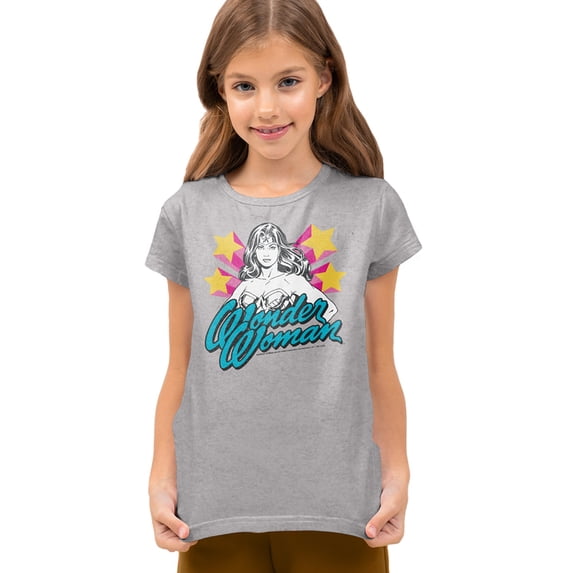 Wonder Woman Stance 1 Kids T Shirt (Small) for Youth Toddler Boys and Girls, Athletic Heather