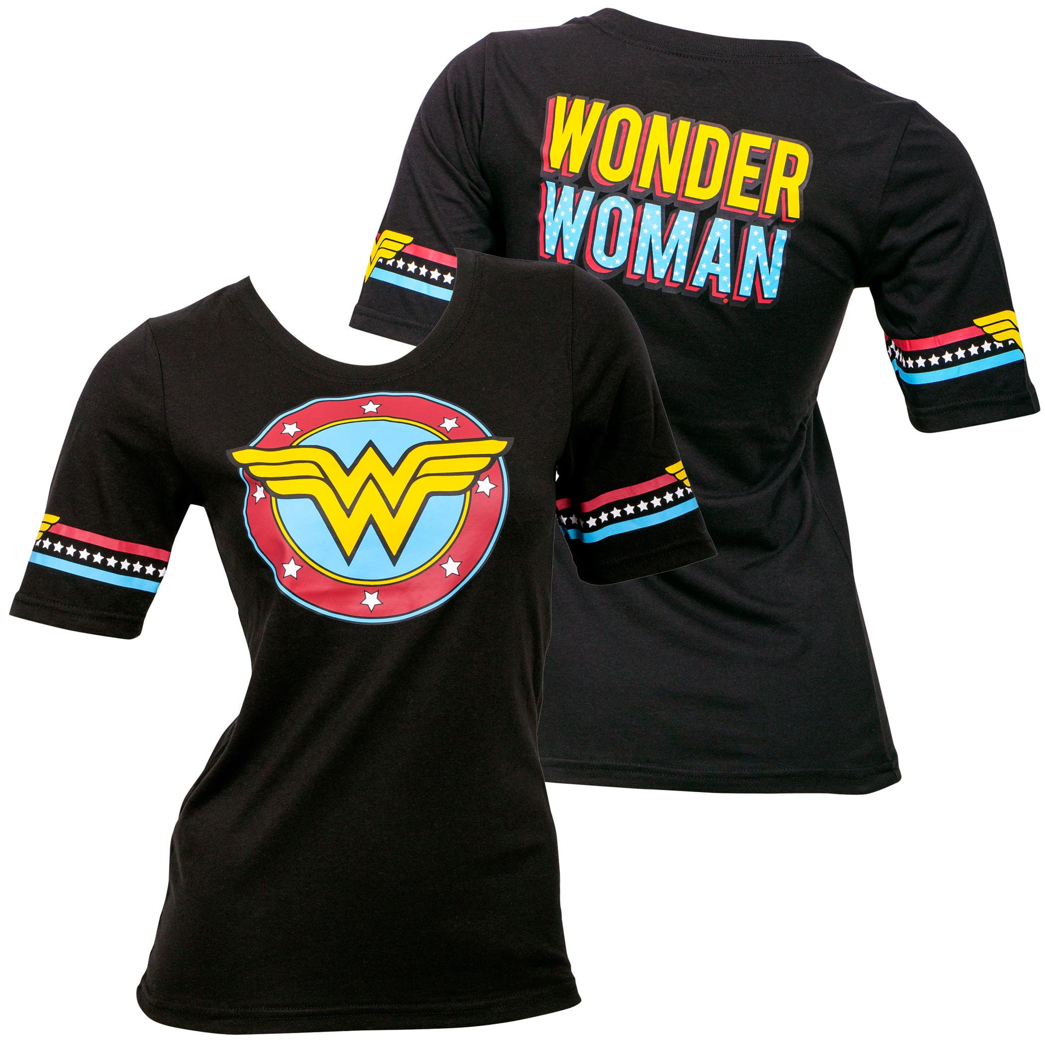 Front Back Star T-Shirt-Medium Woman Crest and Print Women's Wonder