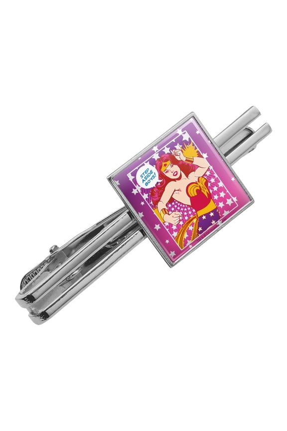 Wonder Woman Step Aside Boys Square Tie Bar Clip Clasp Tack- Silver or Gold