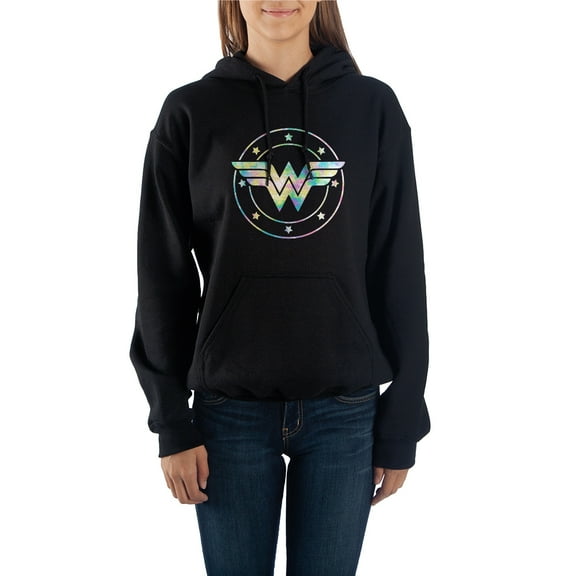 Wonder Woman Superhero Women's Black Fleece Hooded Sweatshirt-Large