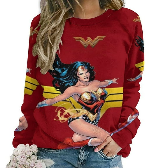 Wonder Woman Sweatshirts for Women Long Sleeve Crewneck Raglan Sweater Graphic Pullover Casual Comfy Tops S