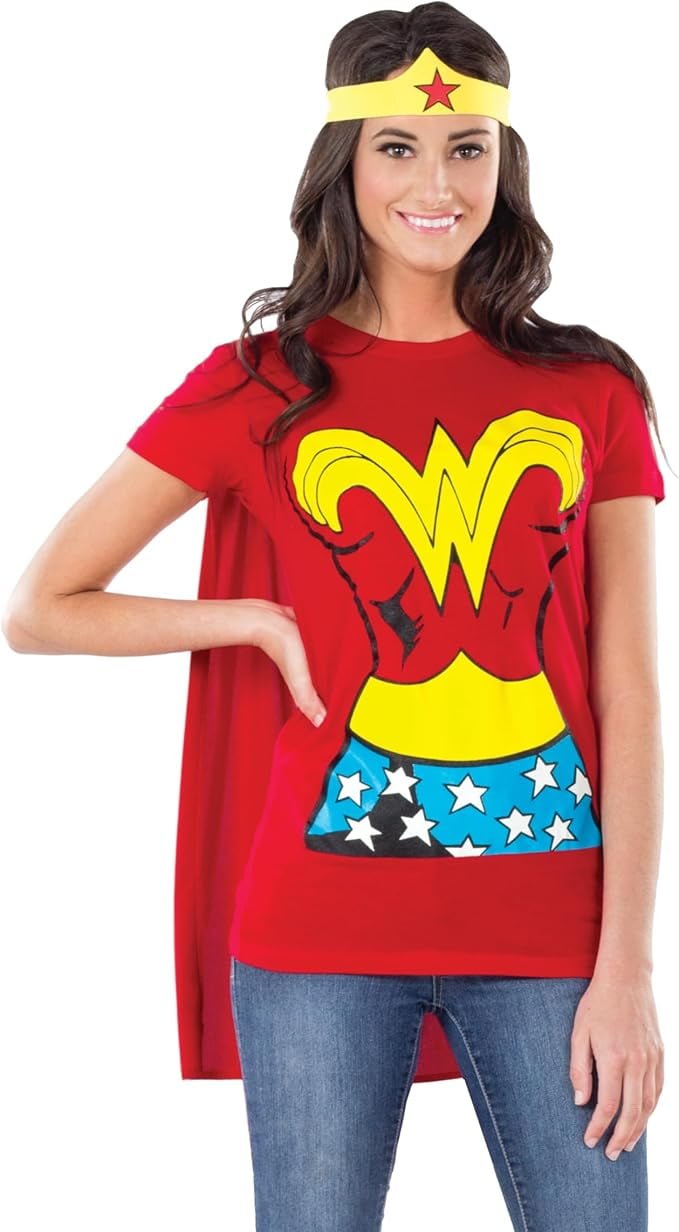 Women's XL Wonder Woman Costume Shirt with Cape