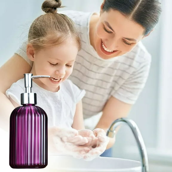 Lwlmwt Transparent Vertical Striped Colorful Hand Dispenser Bottle Soap Liquid Pump Bottle Refillable Shampoo Container Suitable for Disinfectant, Soap Liquid Dual-Use for Bathroom and Kitchen