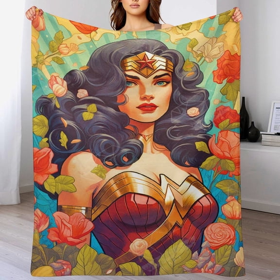 Wonder Woman Throw Blanket Cozy Warm Flannel Blanket for Living Room Bedroom Bed Sofa Camping Travel, All Seasons Fleece Blankets Gifts for Kids Girls Boys Adults 40"x30"