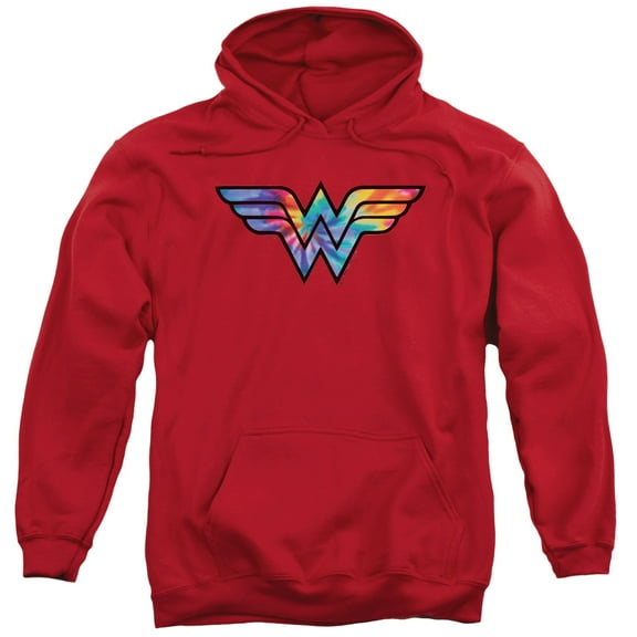 Wonder Woman Tie Dye Logo Adult Pullover Hoodie Sweatshirt Red