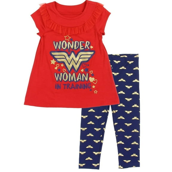 Wonder Woman Toddler Girls' Ruffle Top and Leggings Set, Red