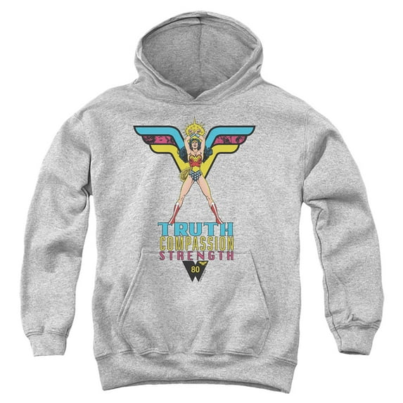 Wonder Woman Truth, Compassion, Strength Kids Pull-Over Hoodie (X-Large) for Youth Boys and Girls, Athletic Heather