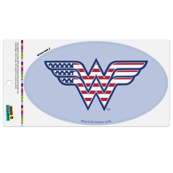 Wonder Woman USA American Flag Logo Automotive Car Refrigerator Locker Vinyl Euro Oval Magnet