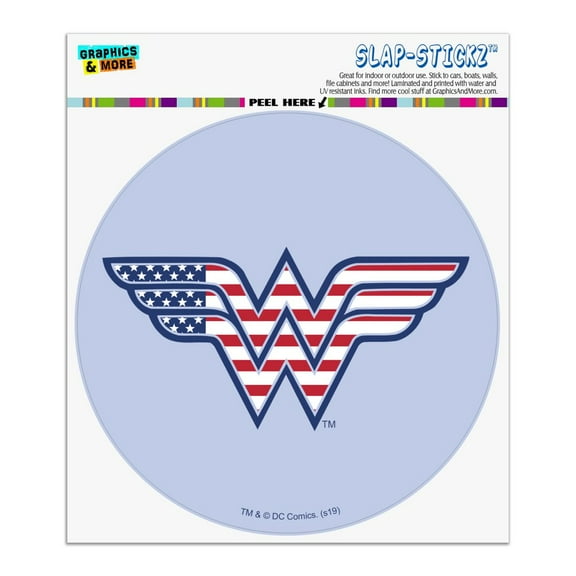Wonder Woman USA American Flag Logo Automotive Car Window Locker Circle Bumper Sticker