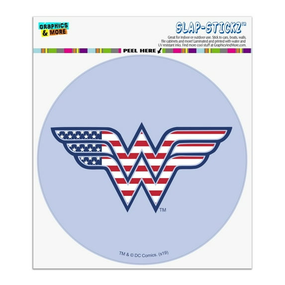 Wonder Woman USA American Flag Logo Automotive Car Window Locker Circle Bumper Sticker