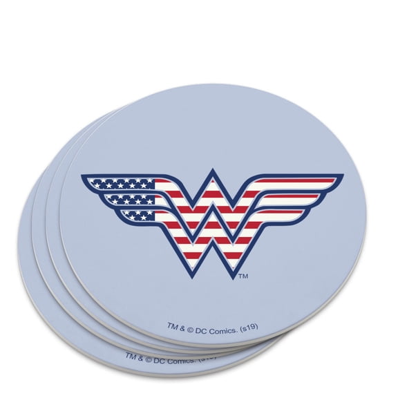 Wonder Woman USA American Flag Logo Novelty Coaster Set