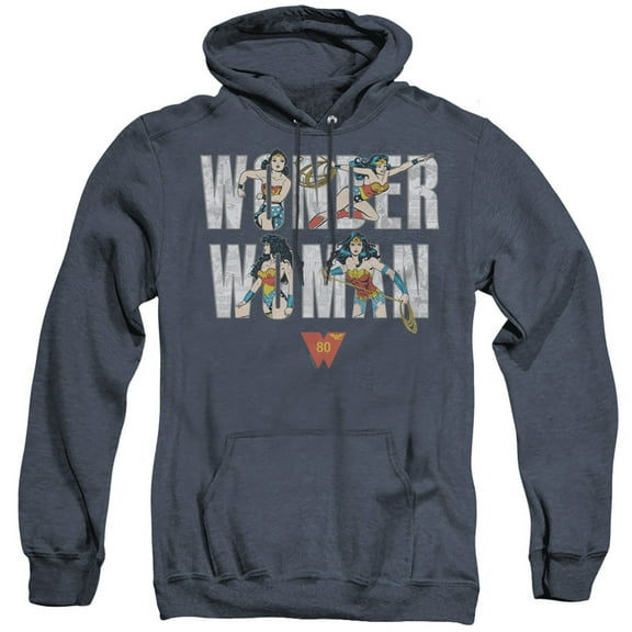 Wonder Woman WW 80th Illustrated Type Unisex Adult Pull-Over Heather Hoodie, WW 80th Illustrated Type, 3X-Large