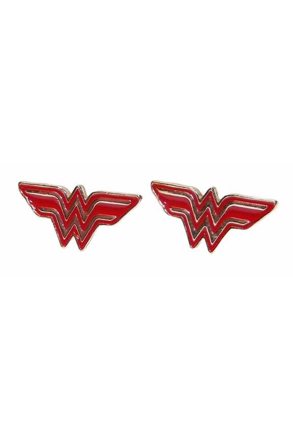Wonder Woman "WW" Logo Red/Gold Stud Earrings