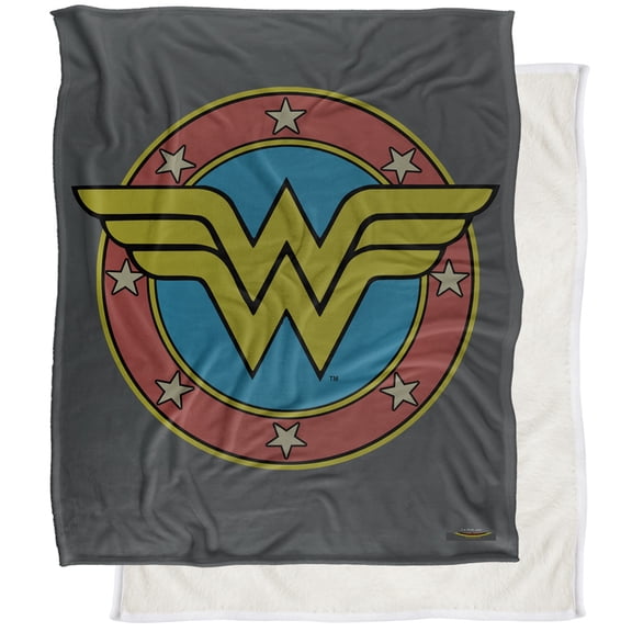 Wonder Woman WW Vintage Emblem Silky Touch Sherpa Back Super Soft Throw Blanket