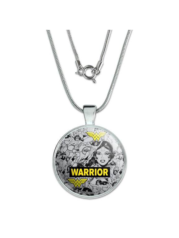 Wonder Woman Warrior Pattern 1" Pendant with Sterling Silver Plated Chain
