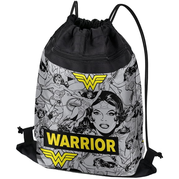 Wonder Woman Warrior Pattern Drawstring Backpack Sports Bag Sackpack 17" x 13", Perfect for Gym, Yoga or Practice