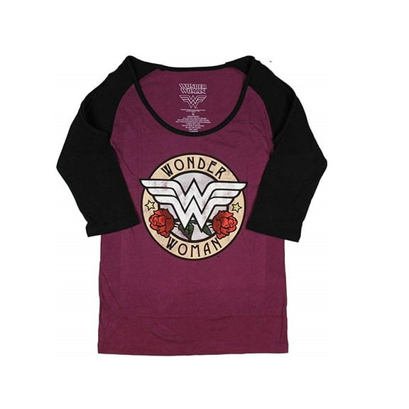 Wonder Woman Woman's Cold Shoulder Rose Logo Raglan T-Shirt