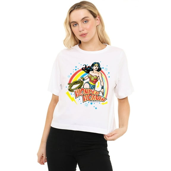 Wonder Woman Wonder Airbrush Women's Boxy Cropped T-Shirt Casual Graphic Tee