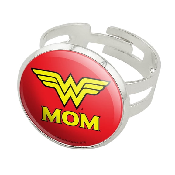 Wonder Woman Wonder Mom Logo Silver Plated Adjustable Novelty Ring