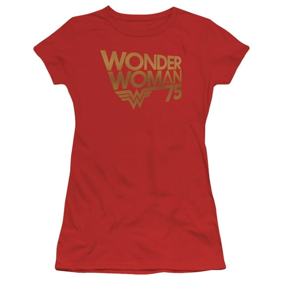 Wonder Woman 75Th Anniversary Gold Logo S/S Junior Women's T-Shirt Sheer Red