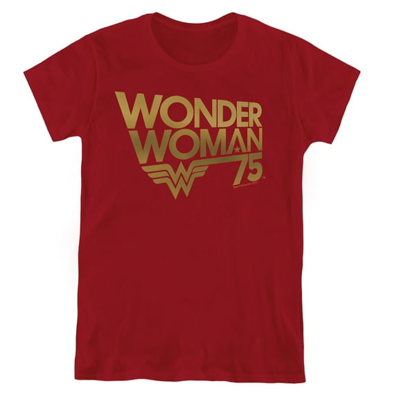 Wonder Woman Wonder Woman 75Th Anniversary Gold Logo Women's T Shirt, Cardinal, Small