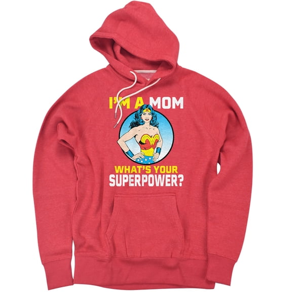 Wonder Woman Wonder Woman Mother's Day What's Your Superpower Unisex Adult Slim Fit Pull-Over Heather Hoodie, Red, Medium