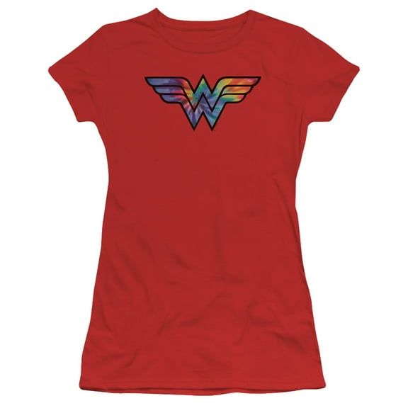 Wonder Woman Tie Dye Logo S/S Junior Women's T-Shirt Sheer Red
