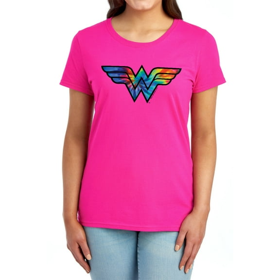Wonder Woman Wonder Woman Tie Dye Logo Women's T Shirt, Hot Pink, X-Large